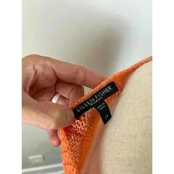 Eileen Fisher Women's Plus 2X Linen Blend Knit Sweater Sheer Lagenlook Orange - Picture 11 of 13